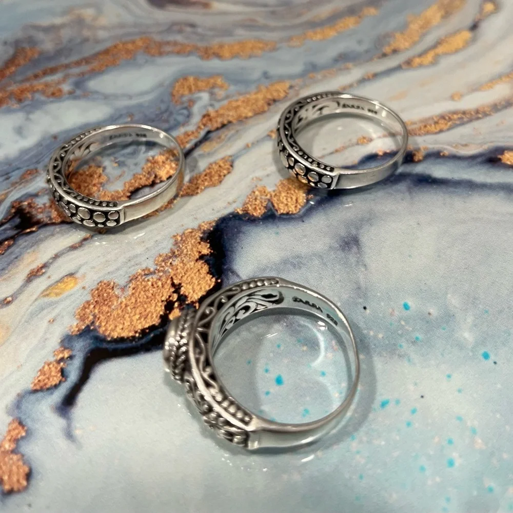 Sarda Sterling Silver and Blue Topaz 3 Ring set, size 9